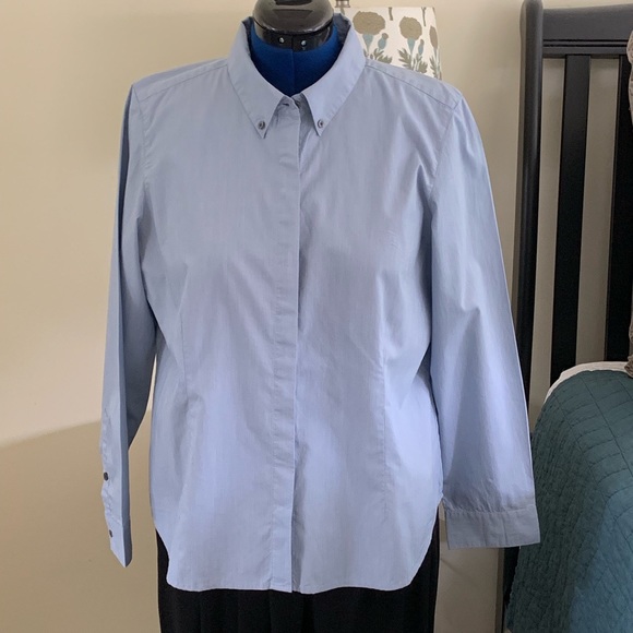 NWT J Jill Petite Water Blue Microstripe Fitted Blouse - Picture 1 of 6